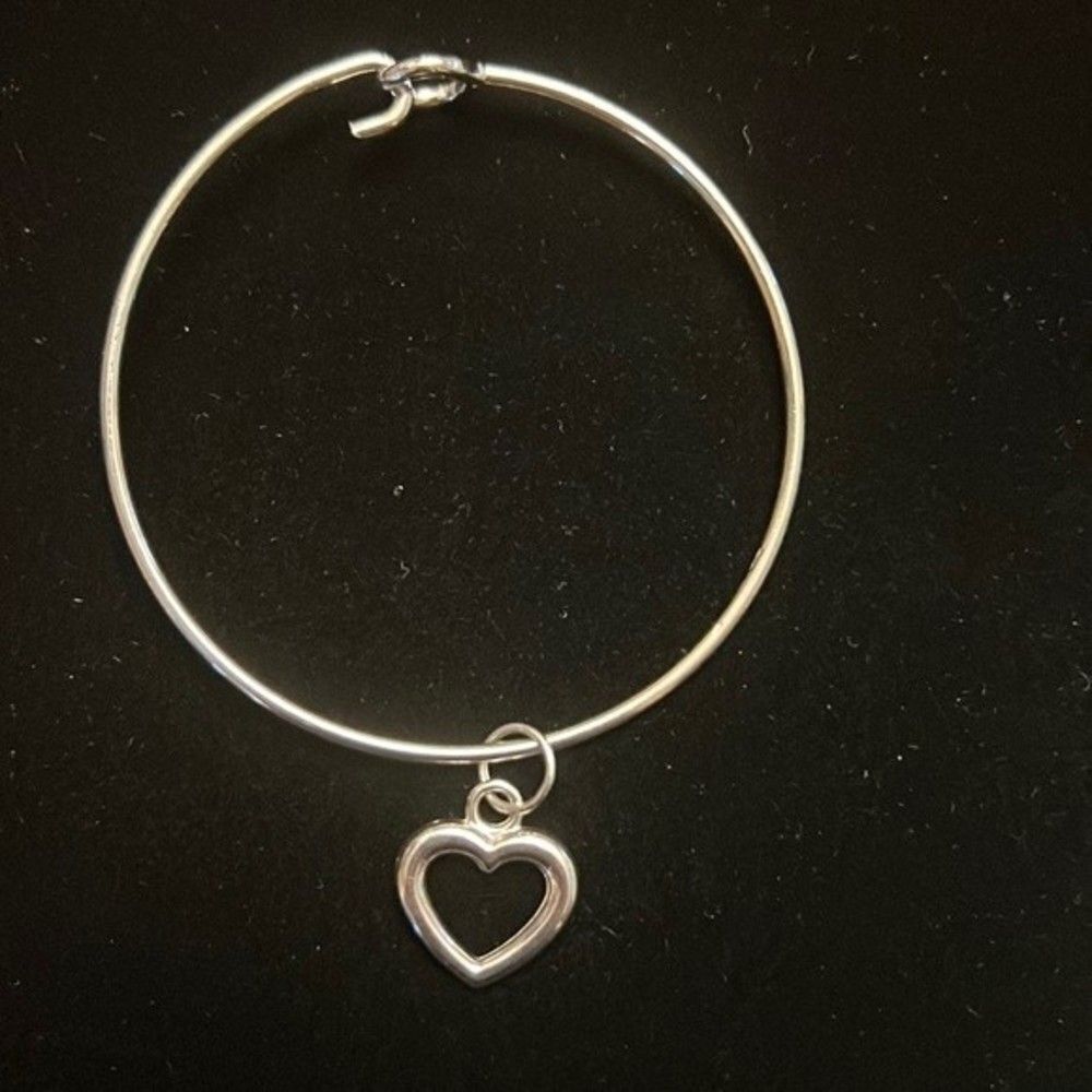 Handcrafted Silver tone Stackable Charm Bracelet- with heart charm